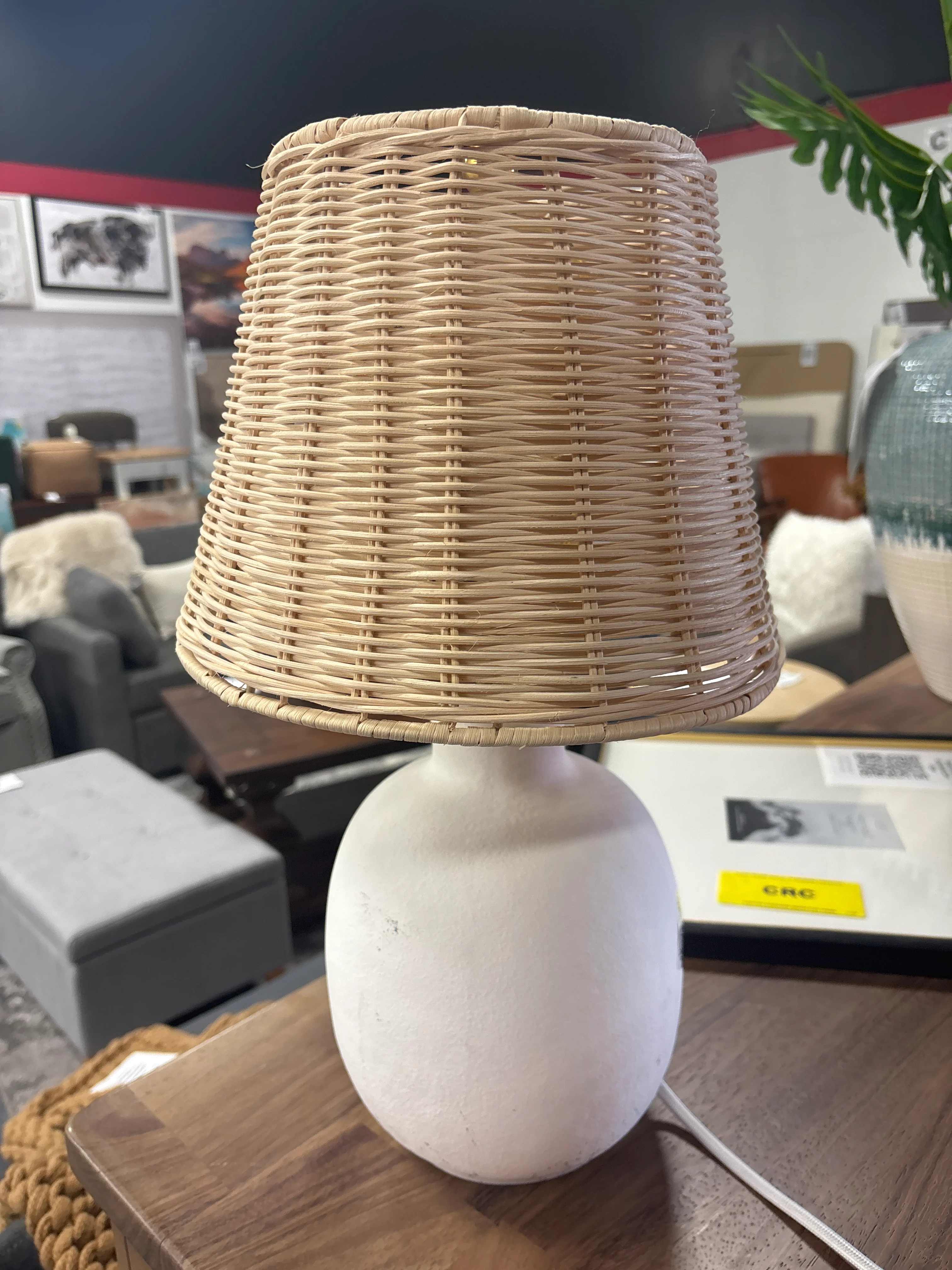 18.5"x11" Ceramic Table Lamp with Rattan Shade White SHOWROOM ITEM - Image 2