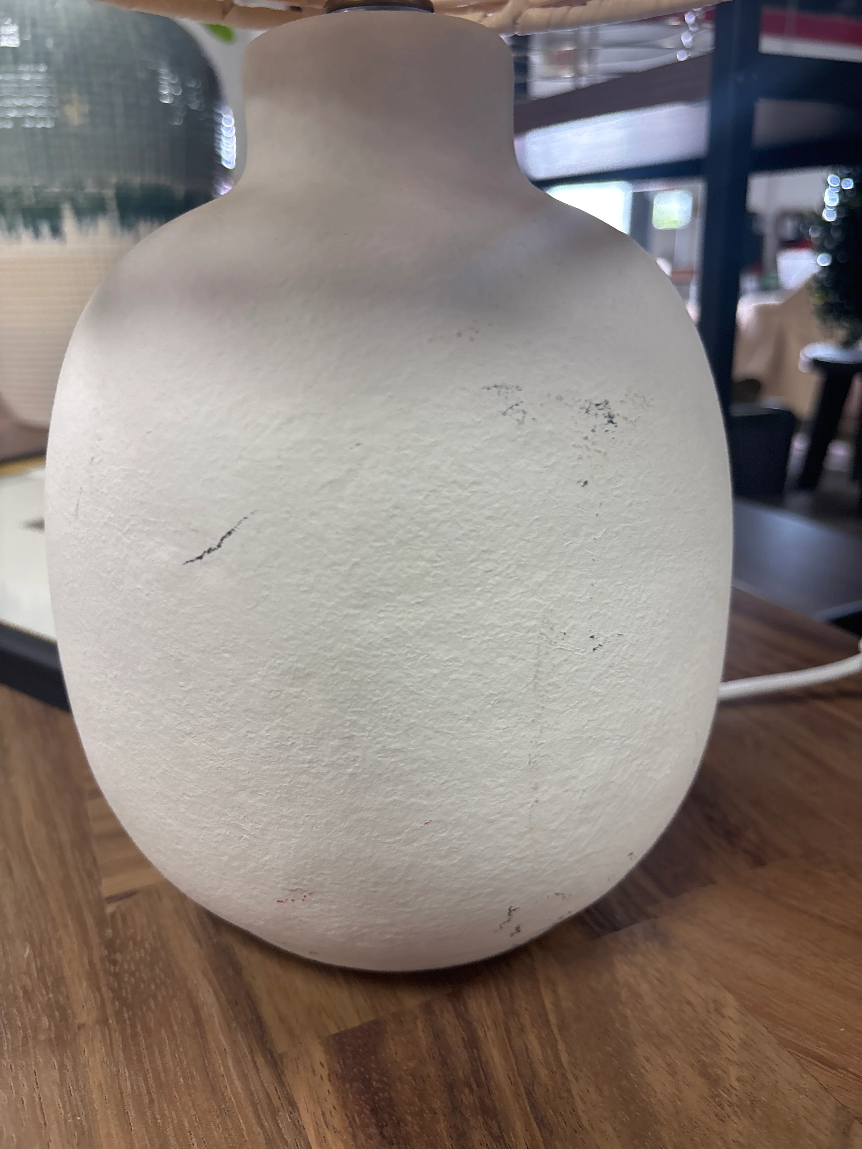 18.5"x11" Ceramic Table Lamp with Rattan Shade White SHOWROOM ITEM - Image 4