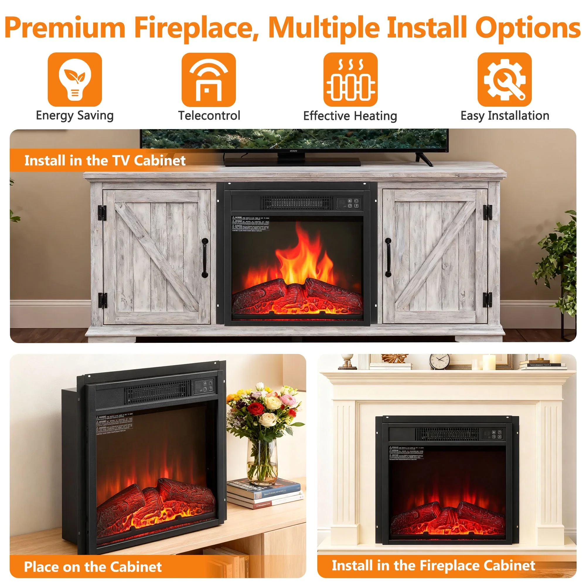 Fireplace Heaters for Inside, 3D Electric Fireplace Insert - Image 4