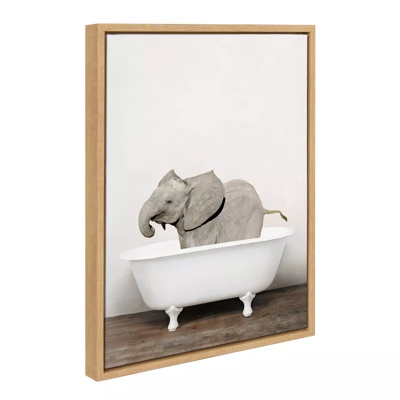 18" x 24" Sylvie Baby Elephant in The Tub Color Frame Canvas by Amy Peterson - Kate & Laurel All Things Decor SHOWROOM ITEM