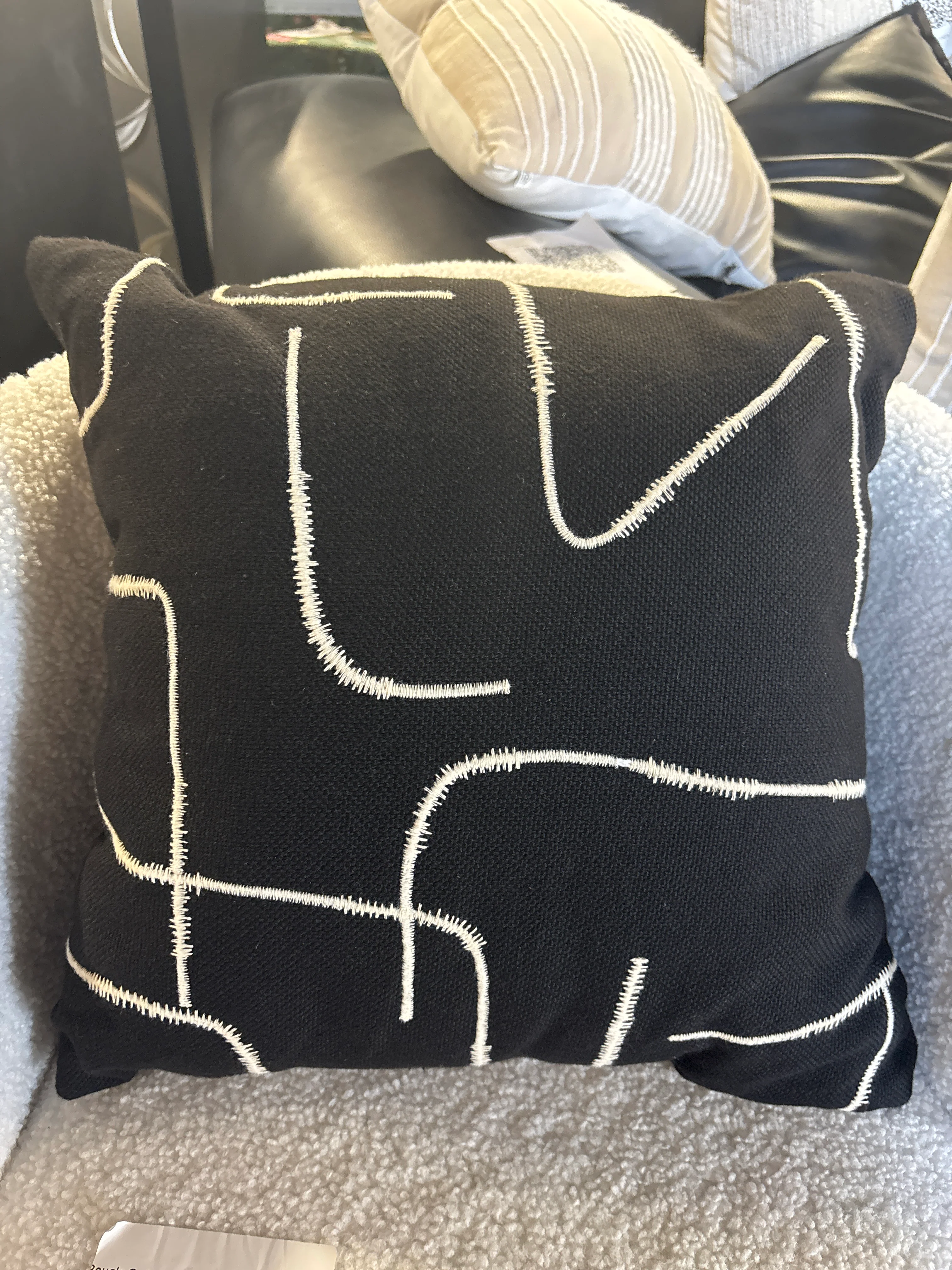 18"x18" Abstract Lines Square Outdoor Throw Pillow - Black SHOWROOM ITEM - Image 2
