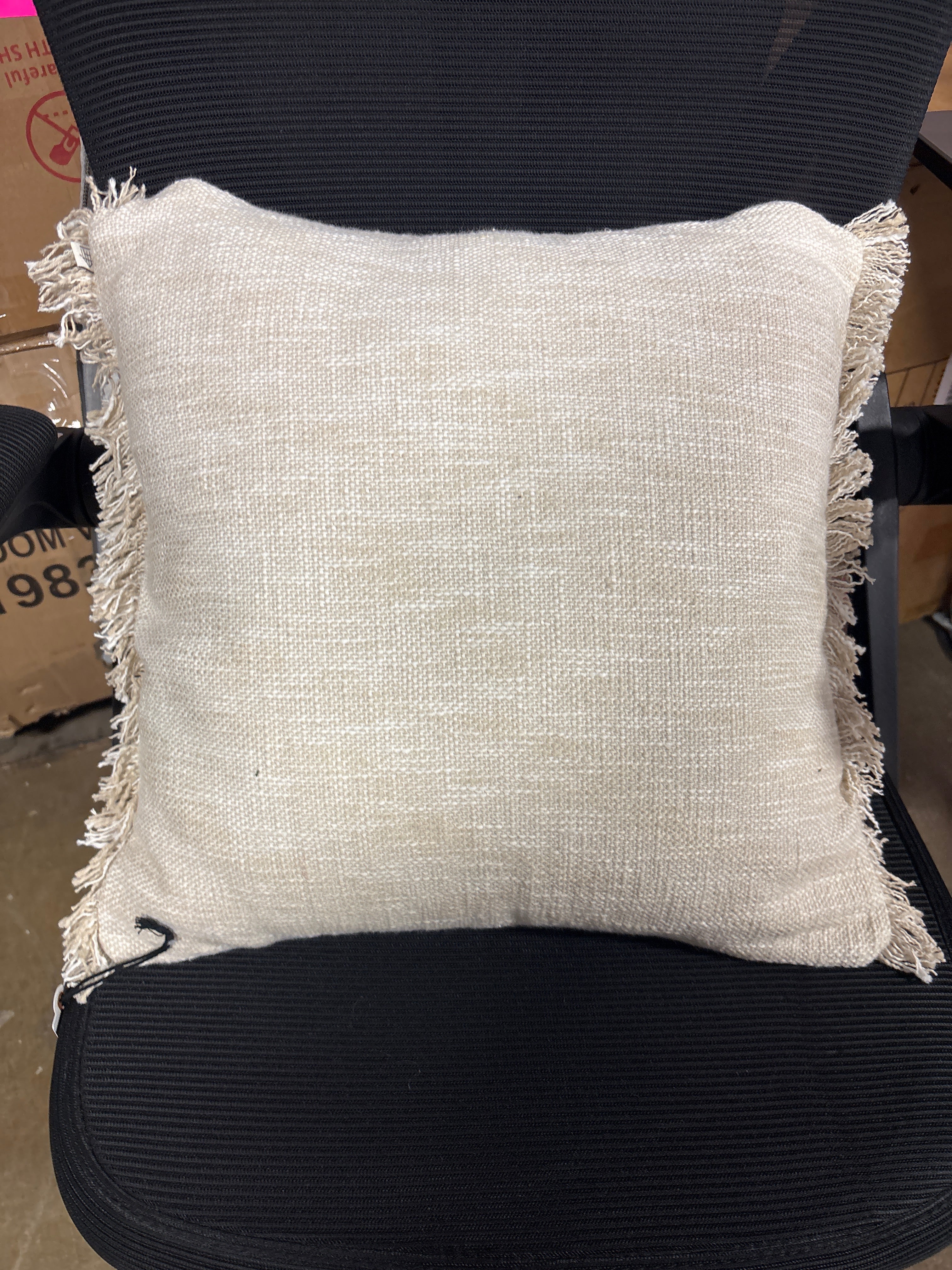 18"x18" Textured Fringe Throw Pillow Sour Cream SHOWROOM ITEM - Image 2