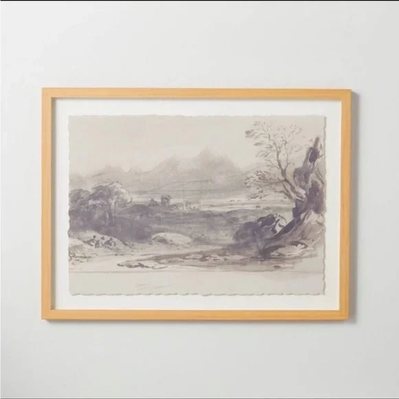 18"x24" River Landscape Sketch Framed Wall Art - Black/White SHOWROOM ITEM