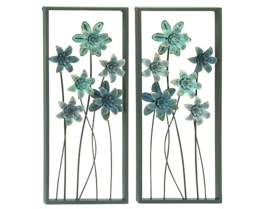 1pc Assorted Blue Metal Flower Art 12" x 28" SHOWROOM ITEM