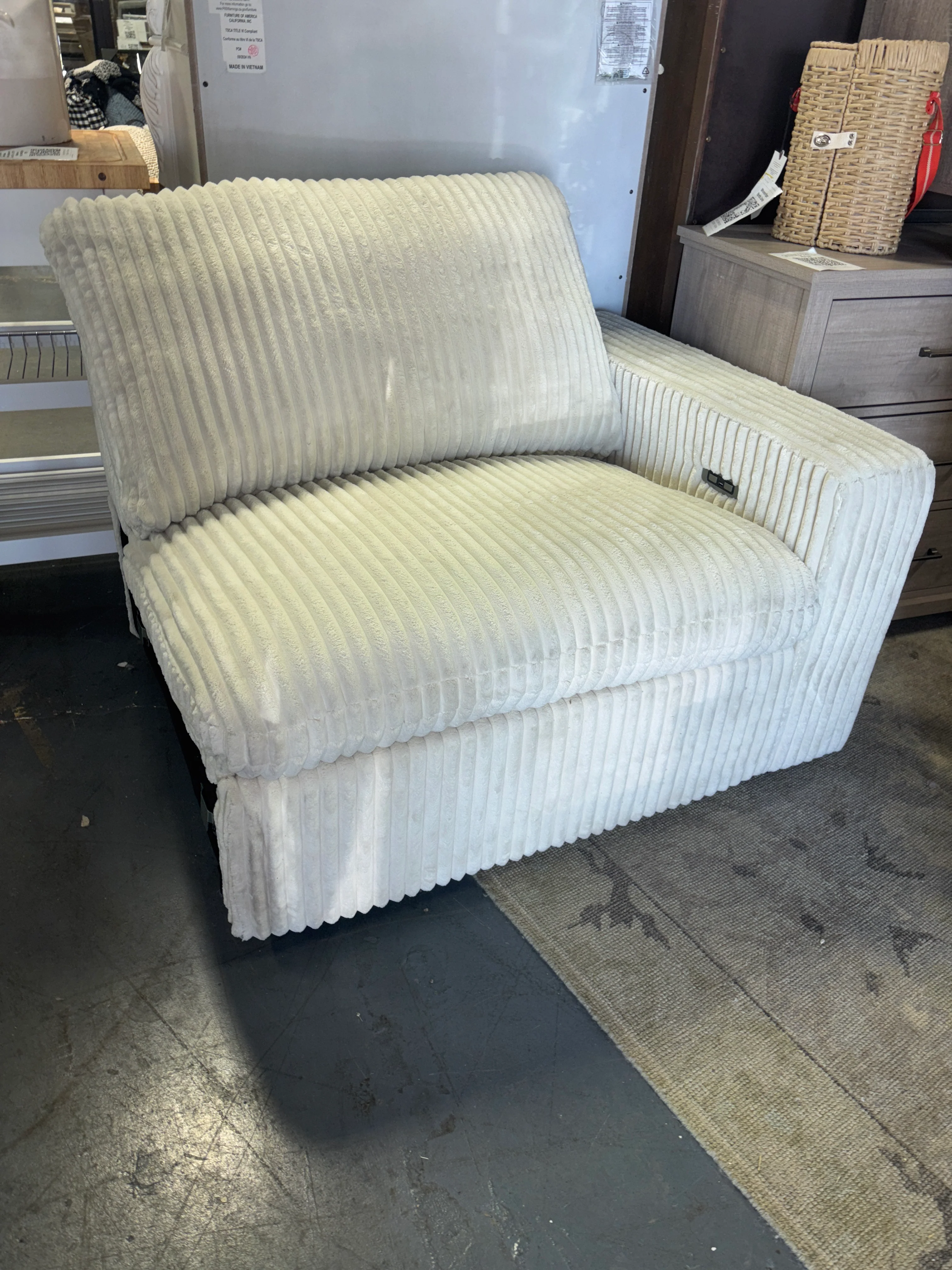 1pc Right End Sectional Piece - Cream Corduroy SHOWROOM ITEM