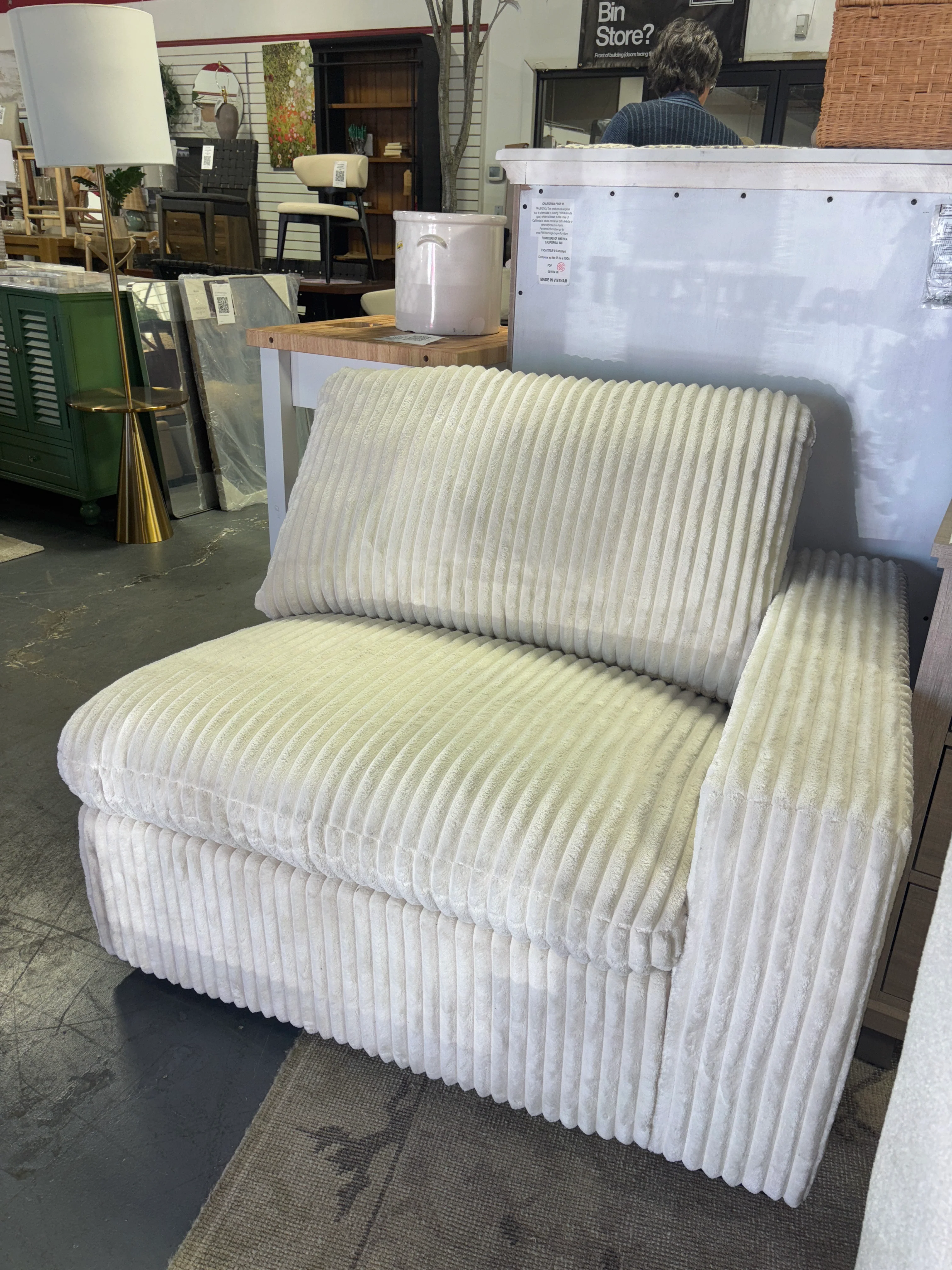 1pc Right End Sectional Piece - Cream Corduroy SHOWROOM ITEM - Image 2
