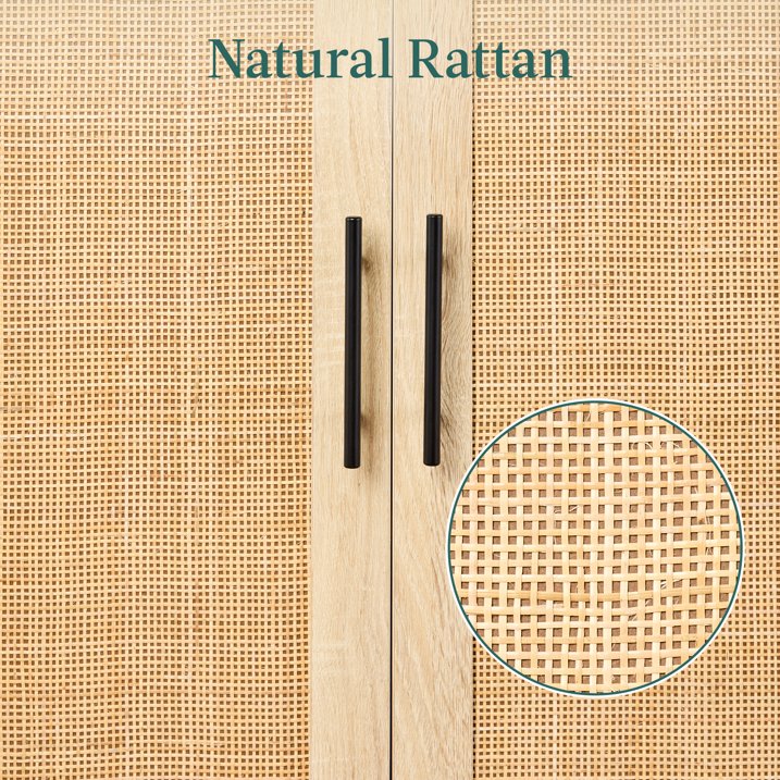 2-Door Natural Rattan Storage Cabinet - Image 4