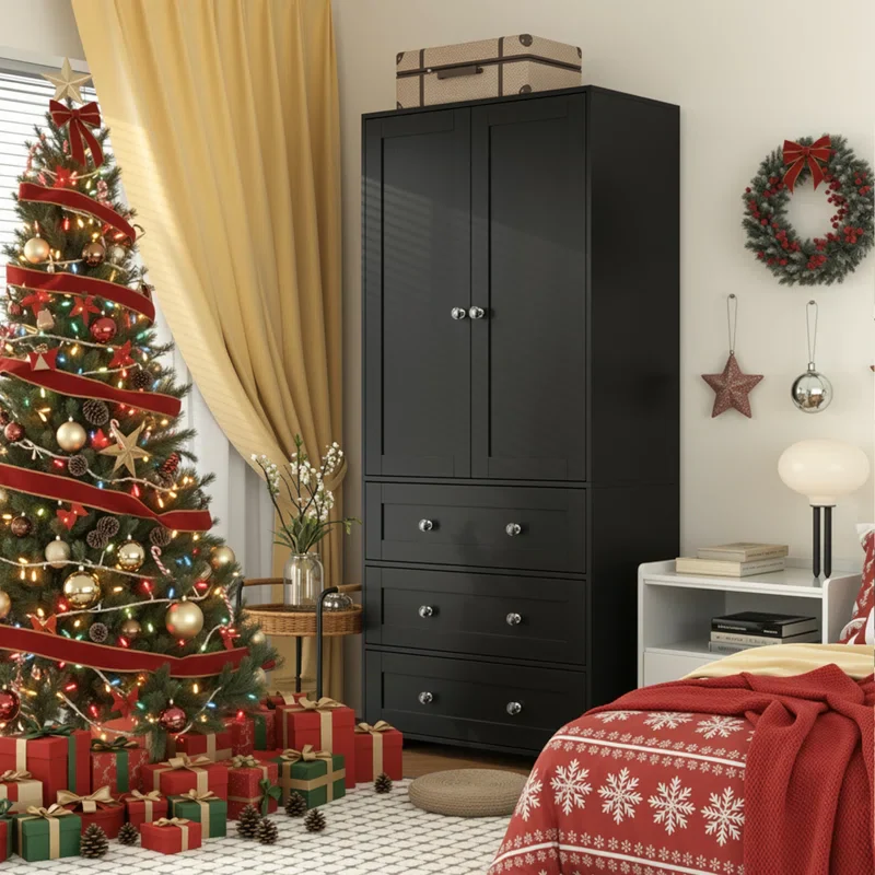 2-Door Sandrea With Mirror, Wardrobe Closet With 3 Drawers - Image 5