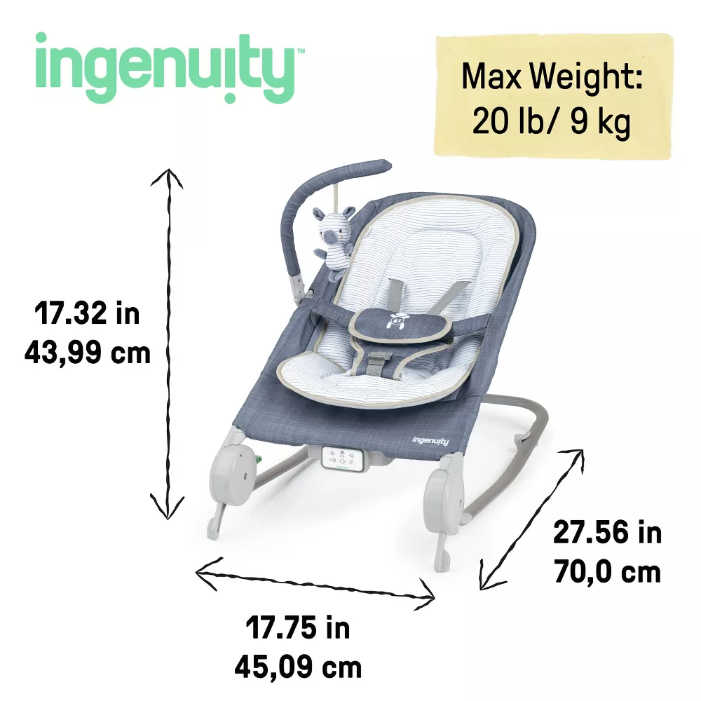 2-in-1 Happy Belly Rock To Bounce Massage Baby Seat - Chambray - Image 5