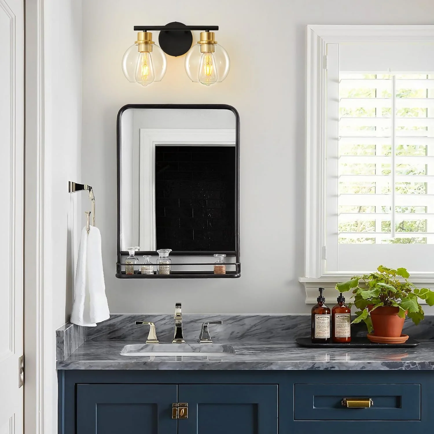 2-Light Bathroom Light Fixtures Black and Gold Vanity Light - Image 2