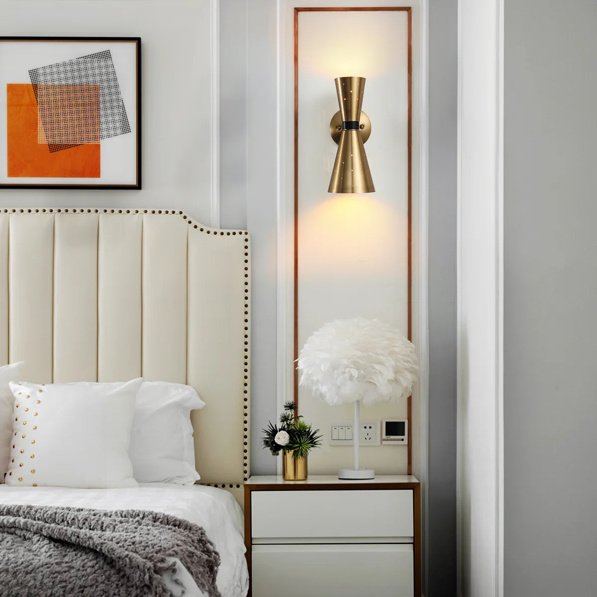 2-Light Dimmable Armed Sconce/Wall Light with Flared Funnel Metal Shade - Image 3