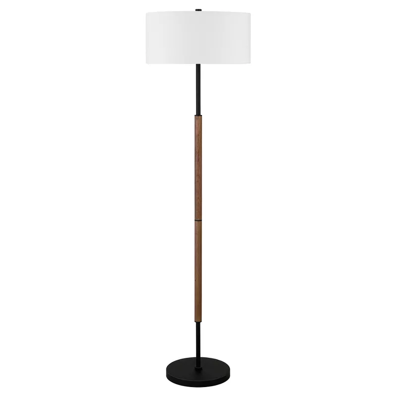 2-Light Floor Lamp with Fabric Shade Blackened Bronze/Rustic Oak/White