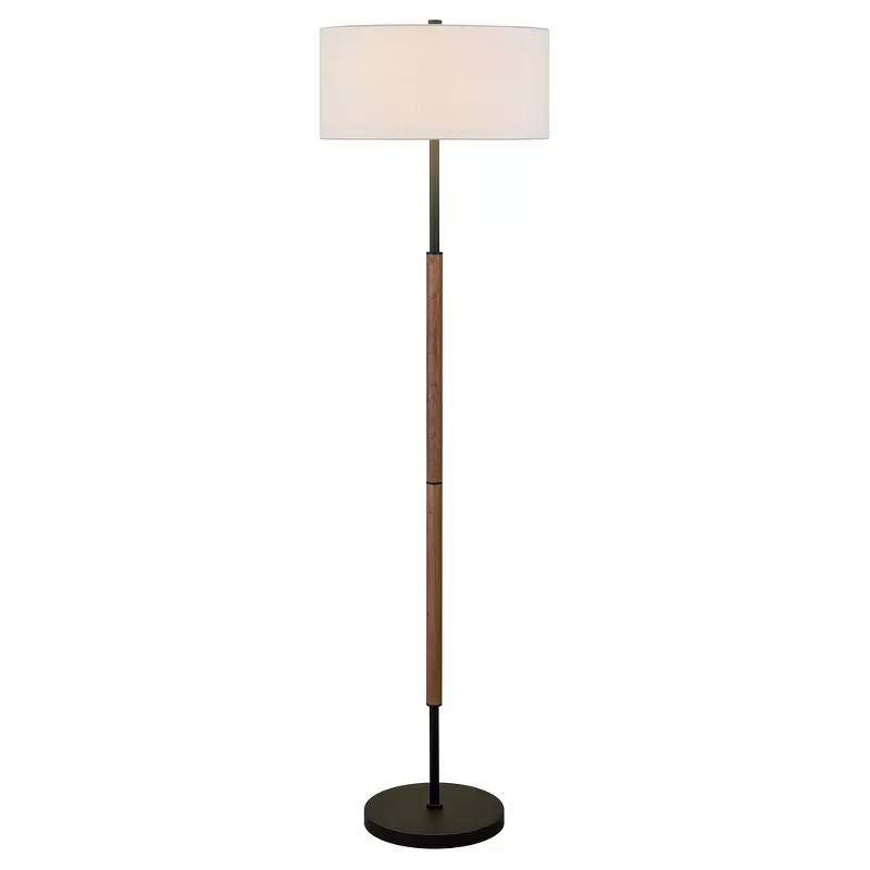 2-Light Floor Lamp with Fabric Shade Blackened Bronze/Rustic Oak/White - Image 2