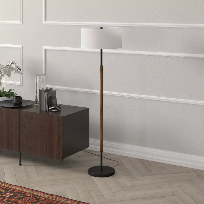 2-Light Floor Lamp with Fabric Shade Blackened Bronze/Rustic Oak/White - Image 3