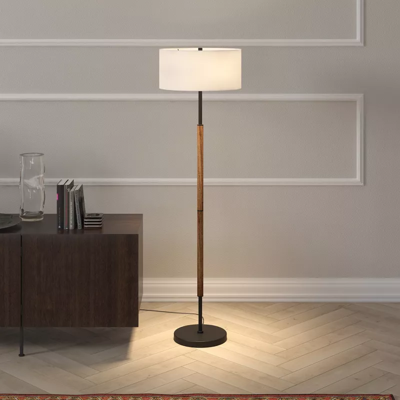 2-Light Floor Lamp with Fabric Shade Blackened Bronze/Rustic Oak/White - Image 4