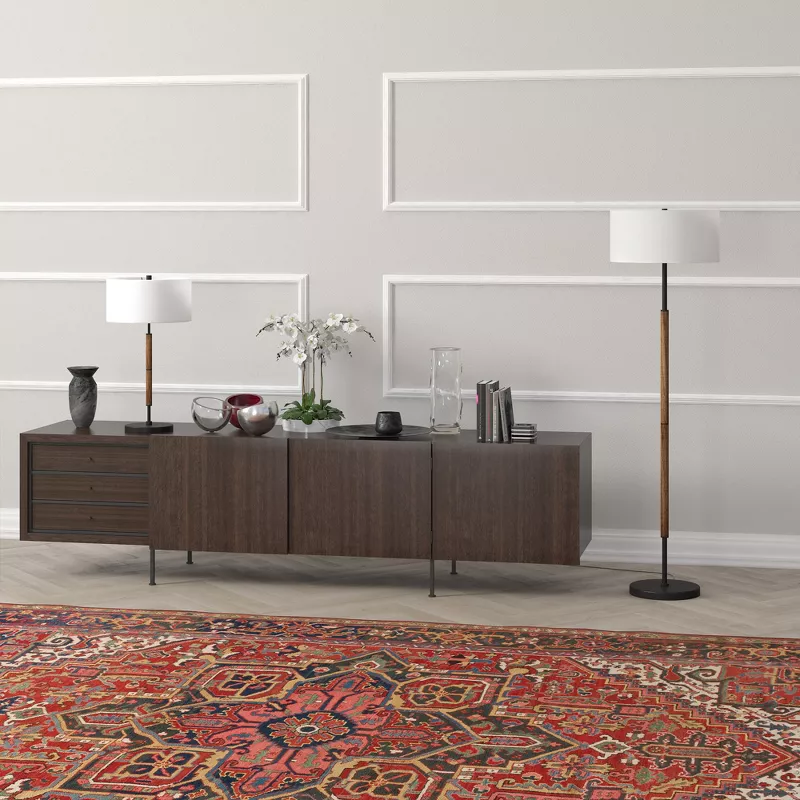 2-Light Floor Lamp with Fabric Shade Blackened Bronze/Rustic Oak/White - Image 5