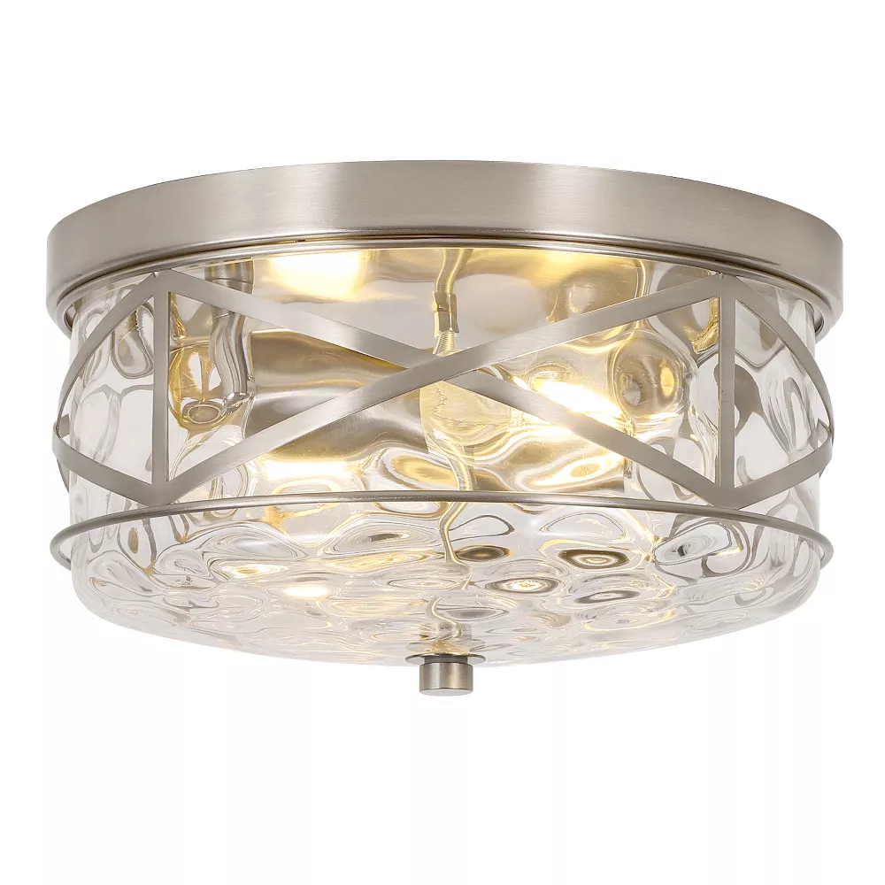 2-Light Flush Mount Ceiling Light Farmhouse Kitchen Island Ceiling Light Nickel Fixture with Bubble Glass - Image 2