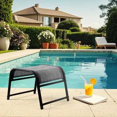 2-Pack Outdoor Teslin Fabric Footstools with Iron Frame - Waterproof - Image 3