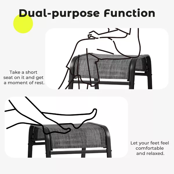 2-Pack Outdoor Teslin Fabric Footstools with Iron Frame - Waterproof - Image 5