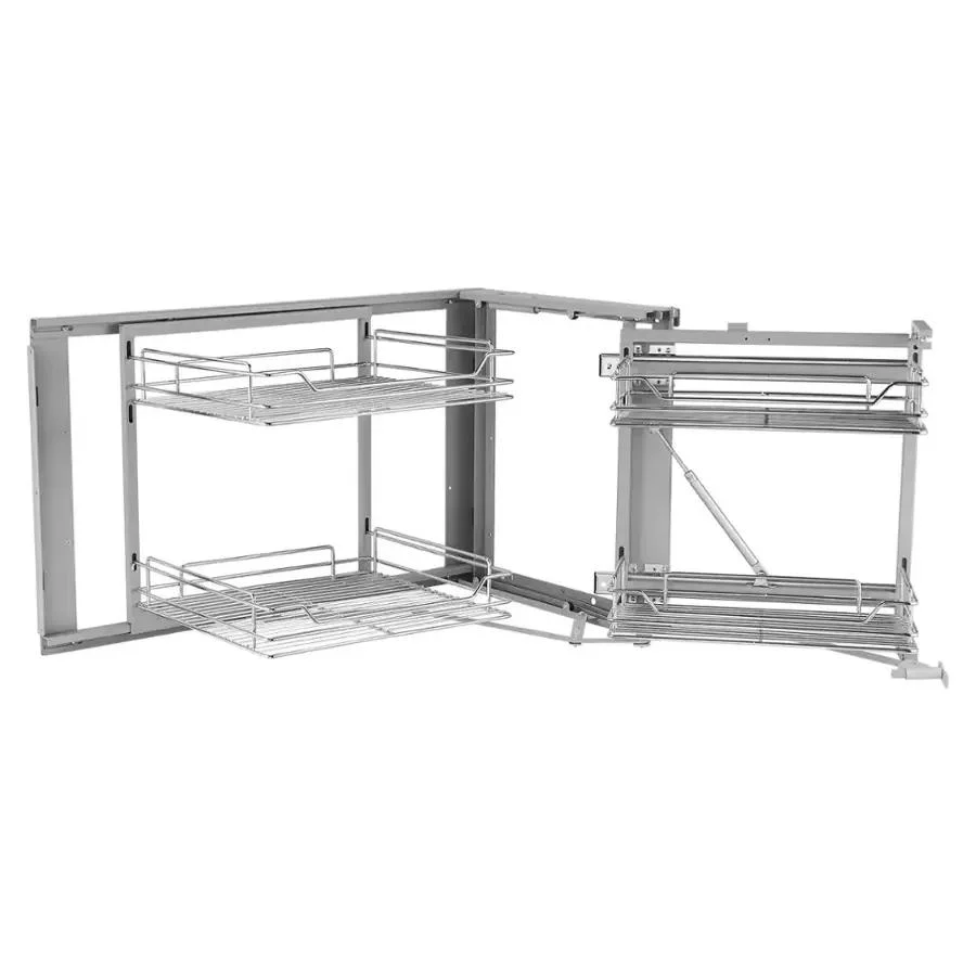 2-Tier 4-Shelf Blind Corner Pull-Out Organizer (Chrome Kitchen Cabinet Basket)