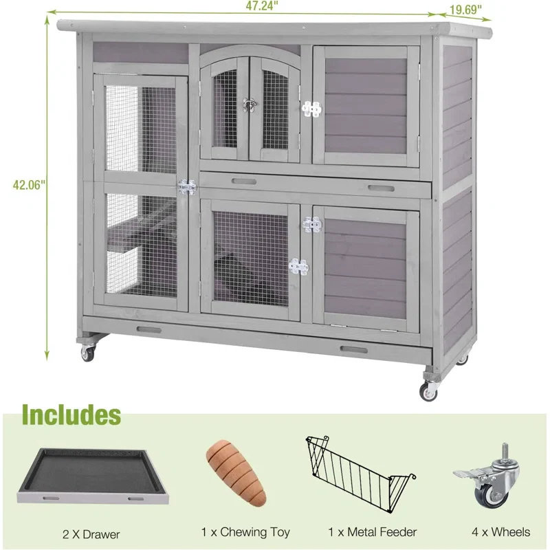 2-Tier Indoor Rabbit Hutch Bunny House Guinea Pig Cage - Image 2