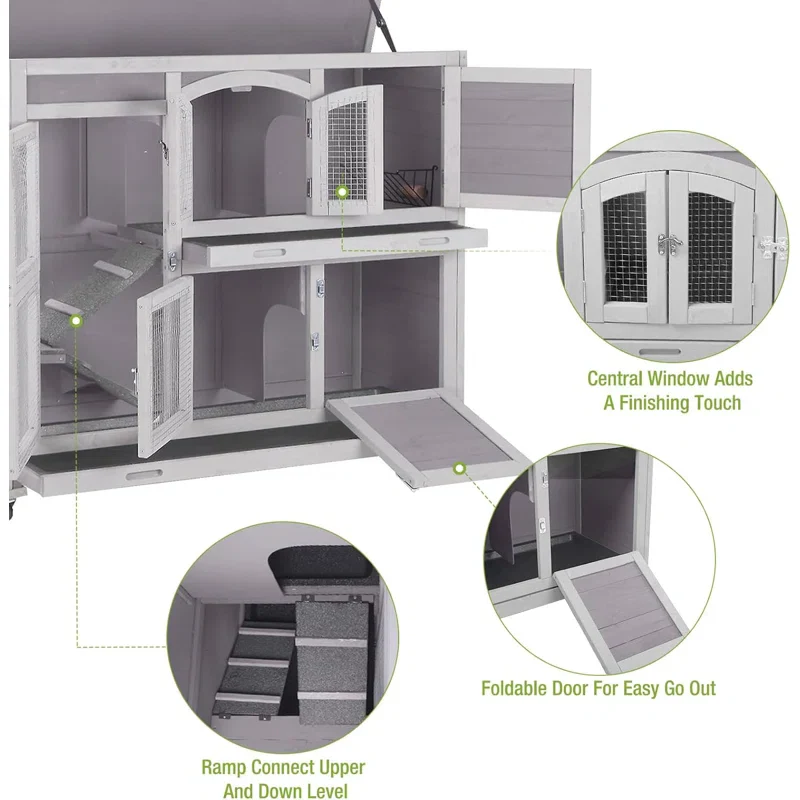 2-Tier Indoor Rabbit Hutch Bunny House Guinea Pig Cage - Image 4