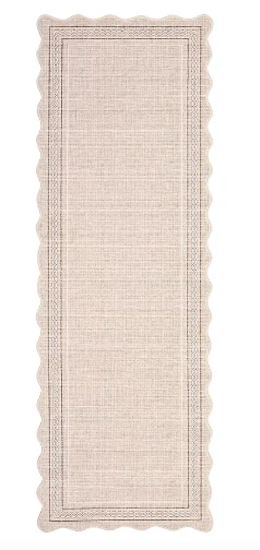 Beige Polyester Rectangular Scalloped Soft Non Slip 2 x 6 ft