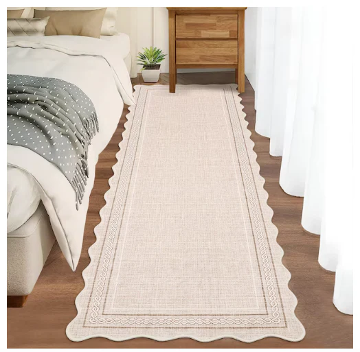 Beige Polyester Rectangular Scalloped Soft Non Slip 2 x 6 ft - Image 2