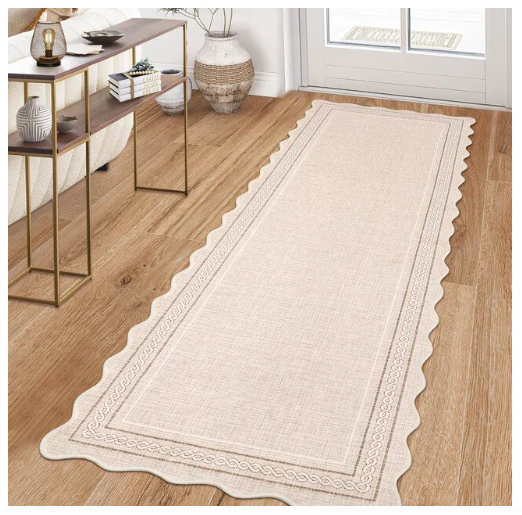 Beige Polyester Rectangular Scalloped Soft Non Slip 2 x 6 ft - Image 3