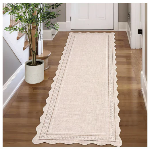 Beige Polyester Rectangular Scalloped Soft Non Slip 2 x 6 ft - Image 4