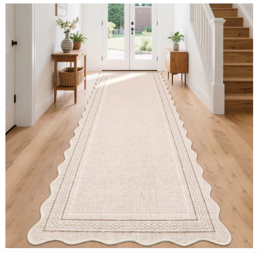 Beige Polyester Rectangular Scalloped Soft Non Slip 2 x 6 ft - Image 5