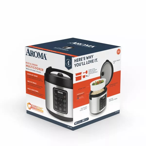 20 Cup Digital Multicooker & Rice Cooker - Stainless Steel: 5 Settings, Automatic Keep Warm, Nonstick - Image 2