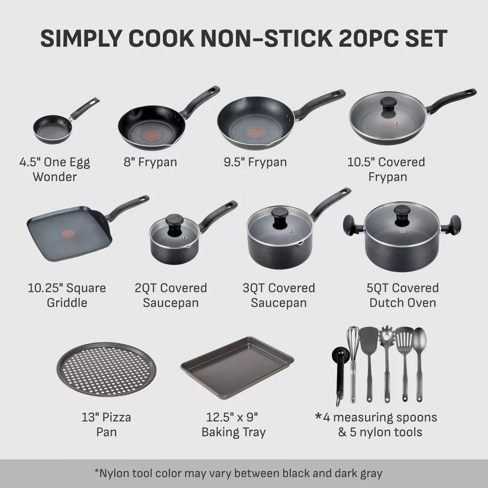 20pc Simply Cook Nonstick Cookware Set Black - Image 5