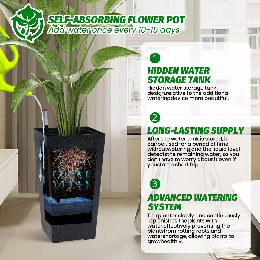 Planters Set of 2, Outdoor&Indoor Black Planter Pots, Black - Image 3