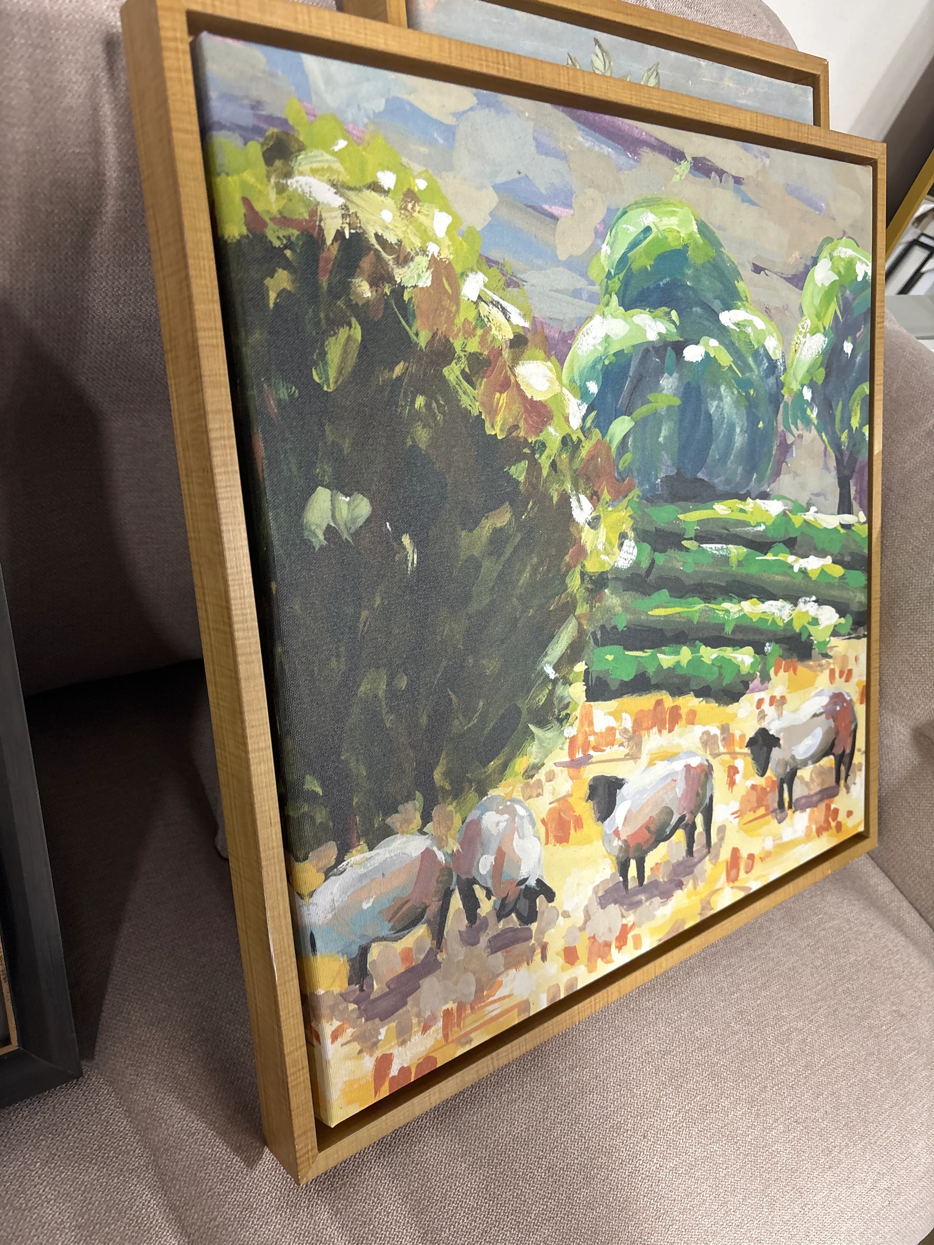 22"x22" Sheep in Summer I Framed Canvas SHOWROOM ITEM - Image 3