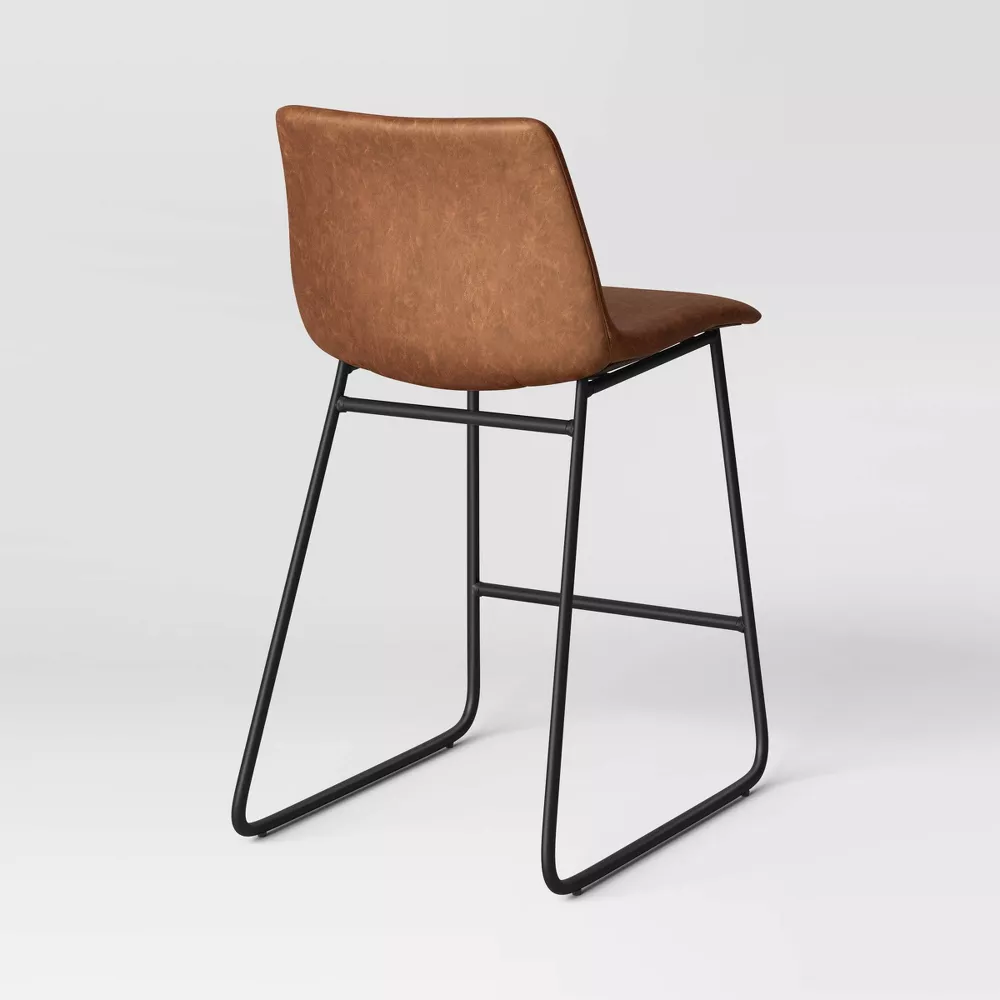 Bowden Faux Leather Counter Height Barstool with Footrest Caramel - Image 3