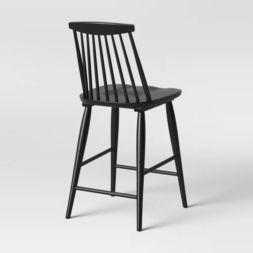 Harwich High Back Windsor Counter Height Barstool with Footrest Black - Image 2