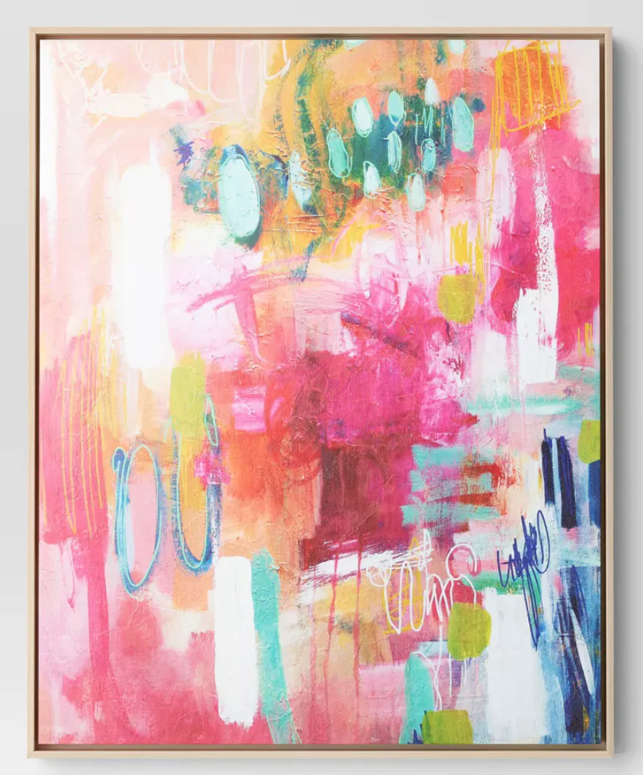 24" x 30" Colorful Collage by Amira Rahim Framed Wall Canvas - Threshold™: Modern Abstract Digital Art, Polystyrene Frame SHOWROOM ITEM