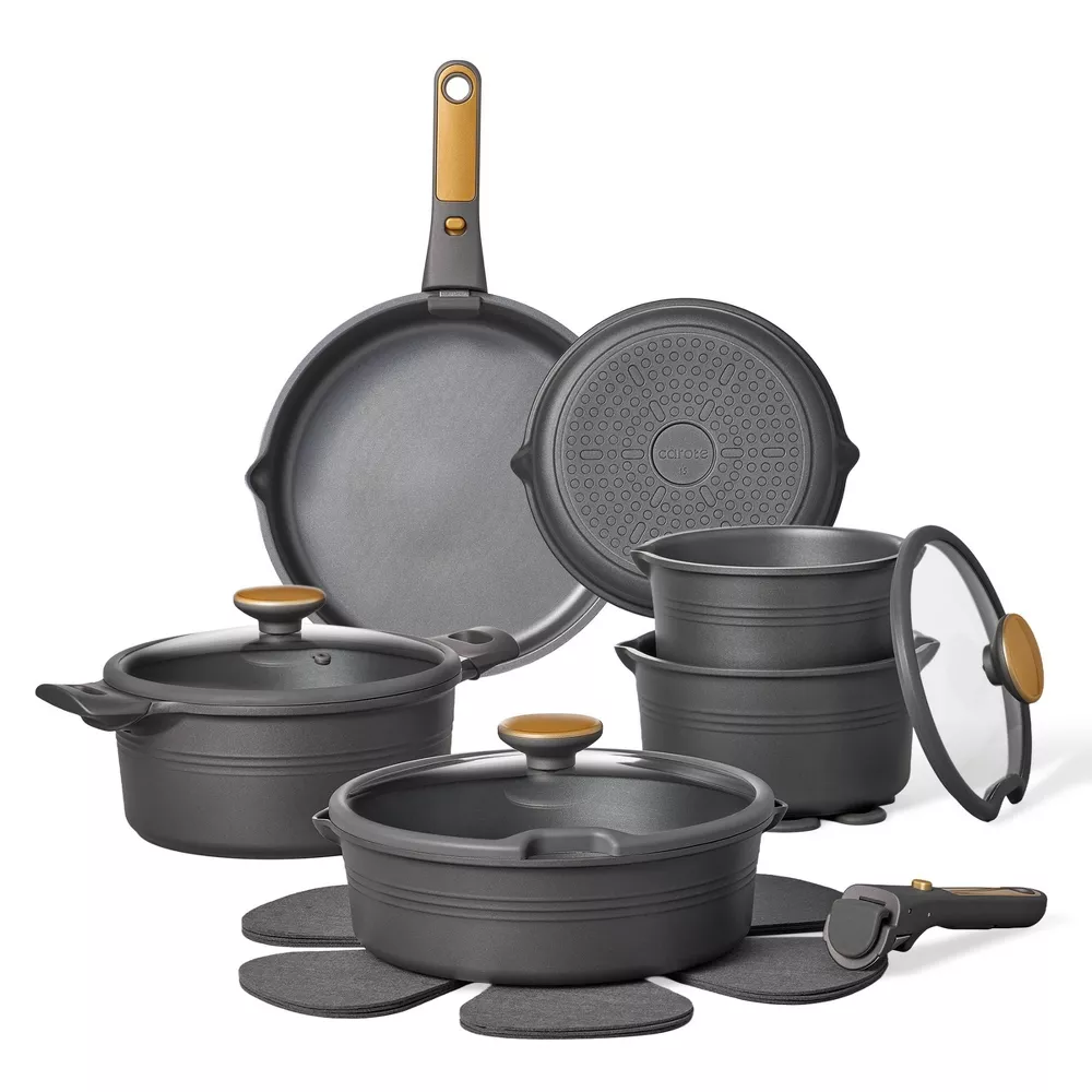 24pc Nonstick Cookware Set with Detachable Handle Black