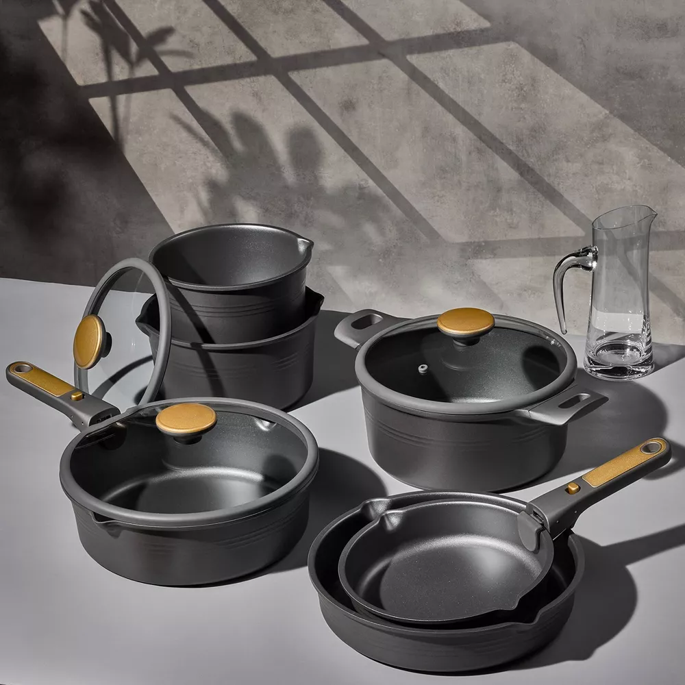 24pc Nonstick Cookware Set with Detachable Handle Black - Image 2