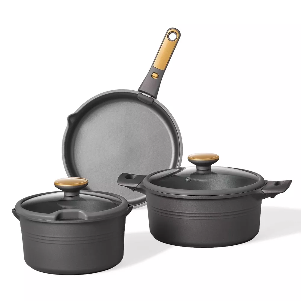 24pc Nonstick Cookware Set with Detachable Handle Black - Image 3