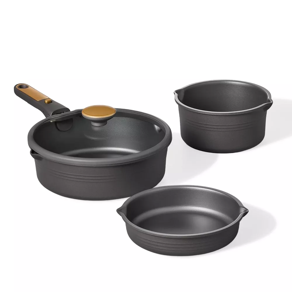 24pc Nonstick Cookware Set with Detachable Handle Black - Image 4