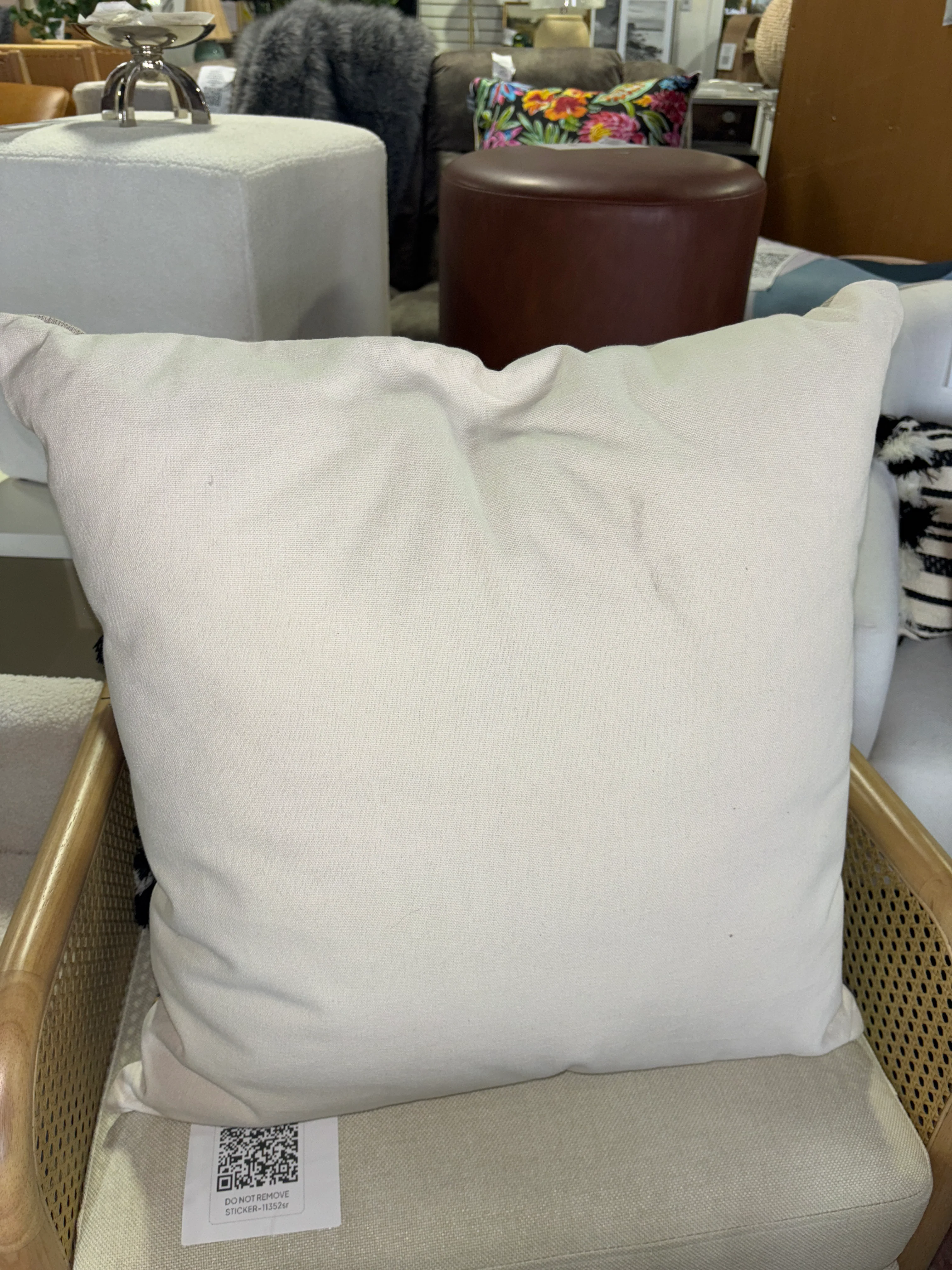 24"x24" Cream-Navy-Olive Jacquard Tree Pillow SHOWROOM ITEM - Image 3