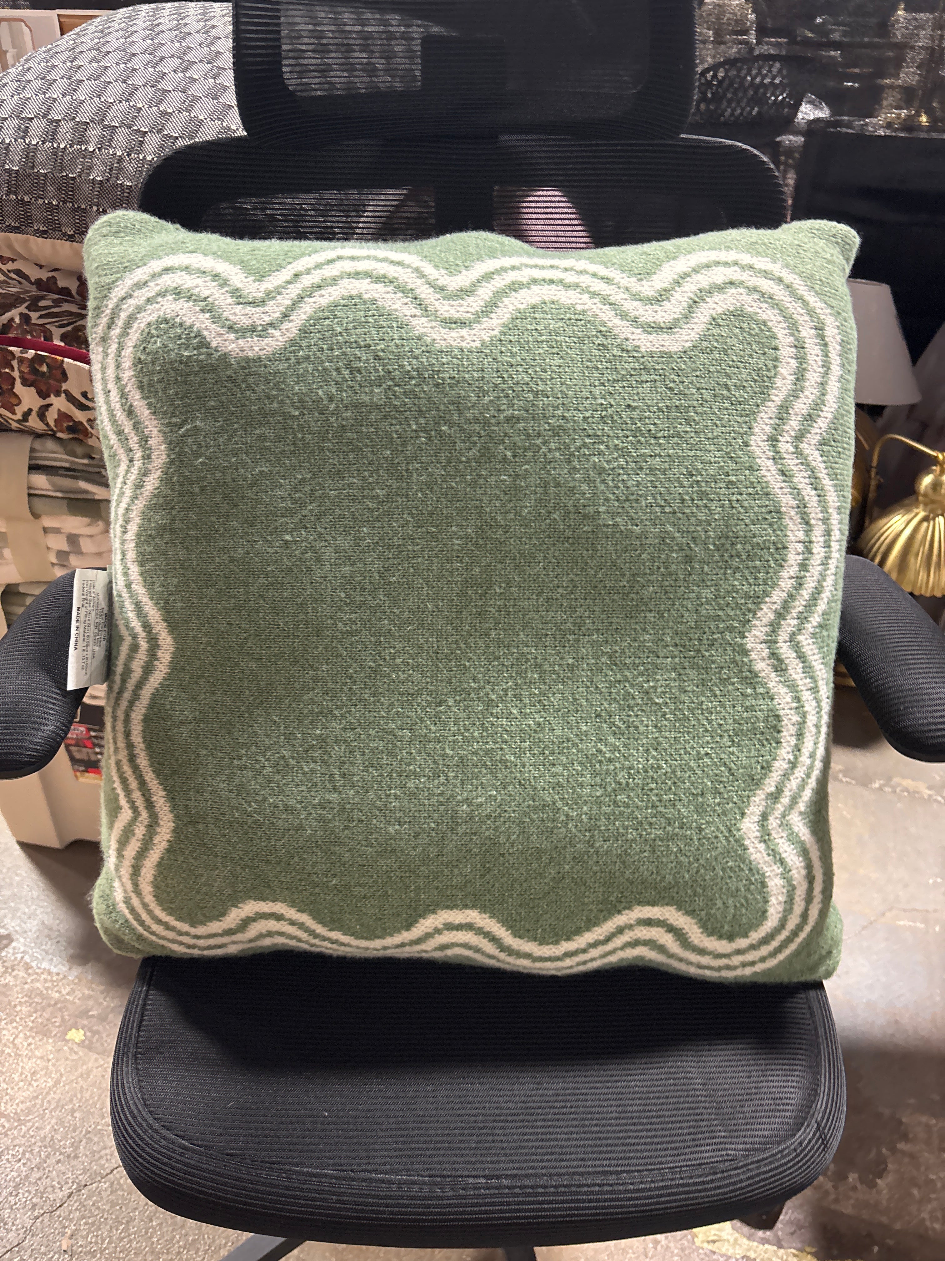 24"x24" Jacquard Knit Pillow with Scallop Pattern Green SHOWROOM ITEM - Image 2