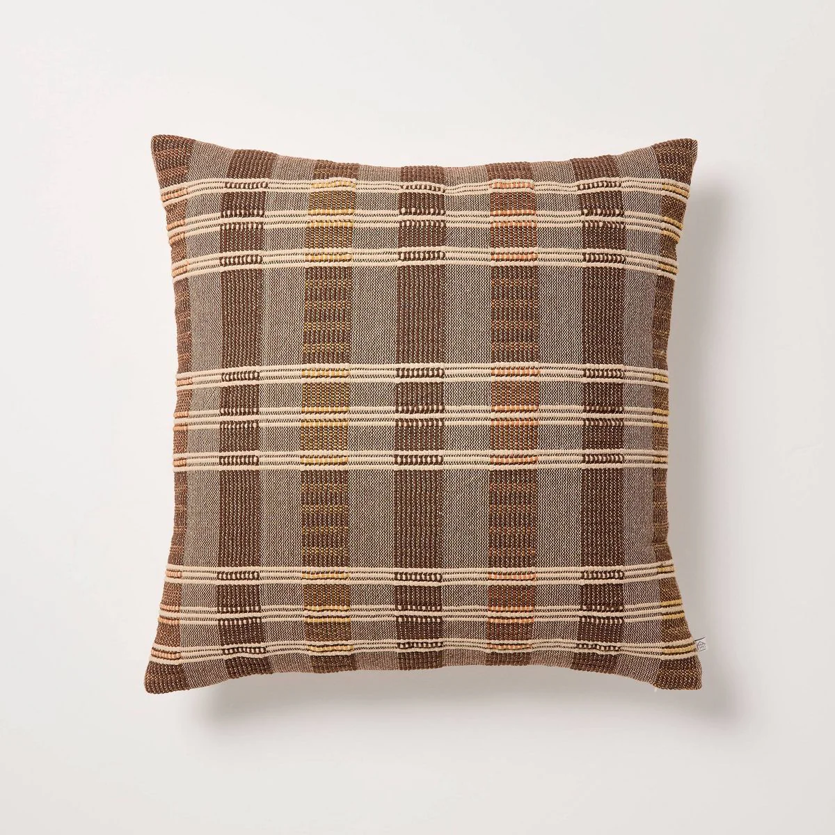 24"x24" Stripe Square Toss Pillow Brown/Tan SHOWROOM ITEM