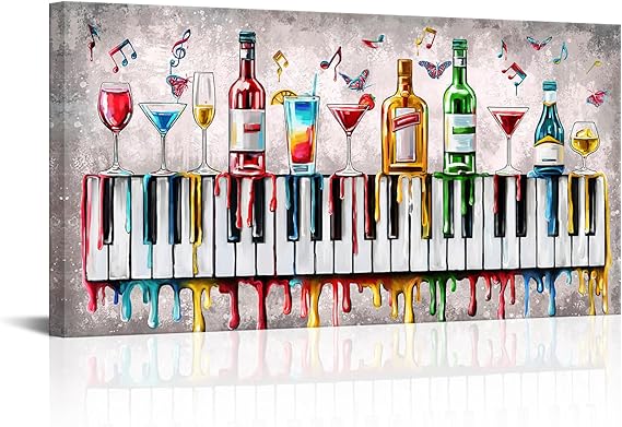 24"x48" Music Wall Art Piano Colorful Wine Painting SHOWROOM ITEM