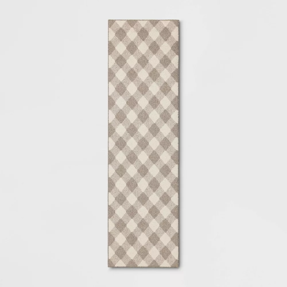 Gingham Washable Runner Rug Heathered Gray/Ivory 2'4"x7'