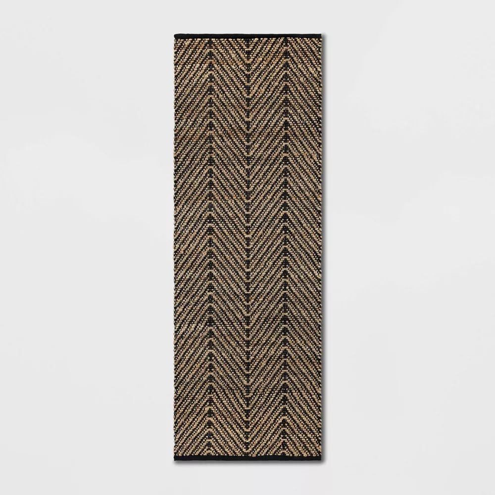 Handloom Chevron Runner Rug Black - Jute 2'4"x7'
