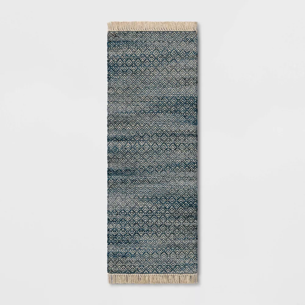 Handloom Diamond Runner Rug Blue 2'4"x7'