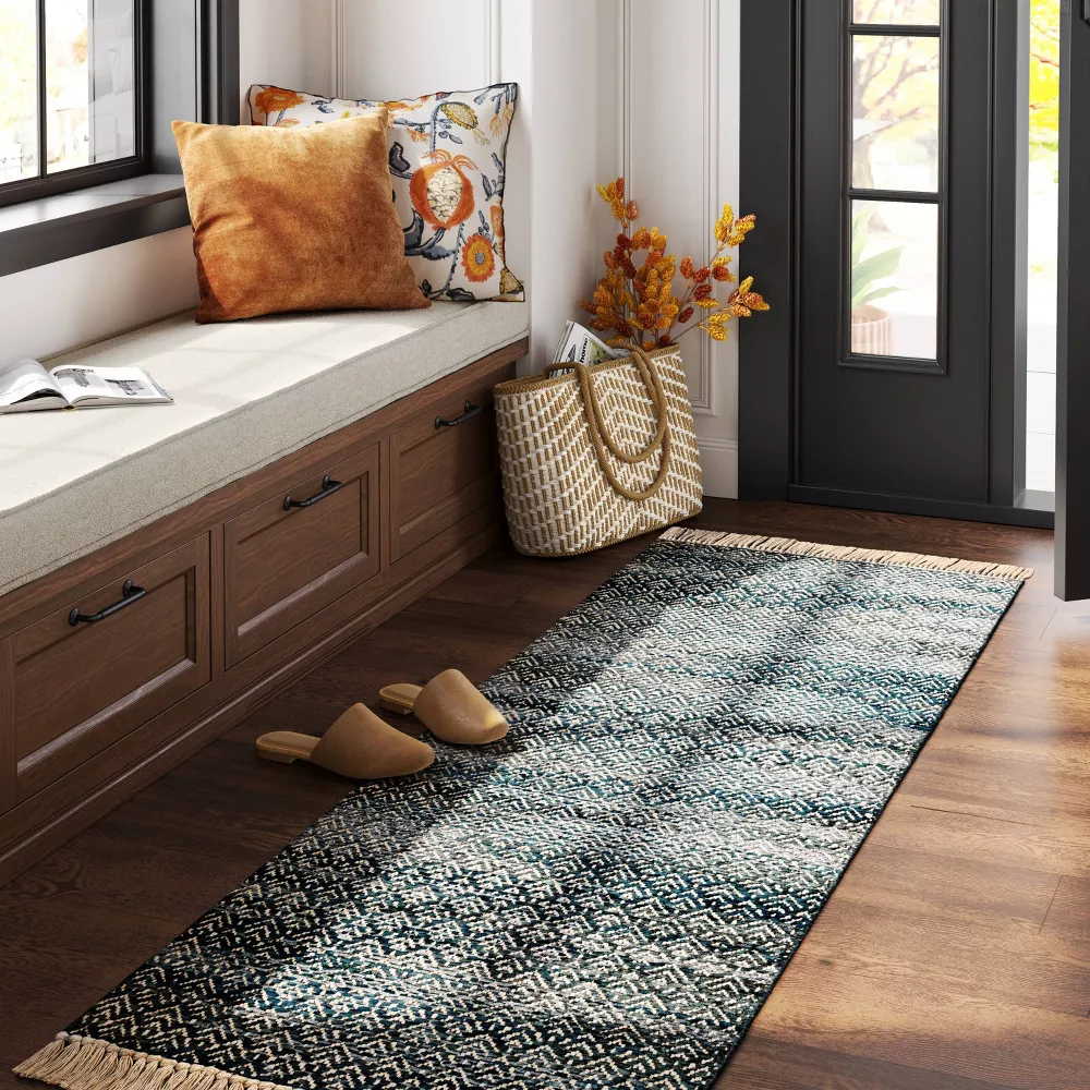 Handloom Diamond Runner Rug Blue 2'4"x7' - Image 4